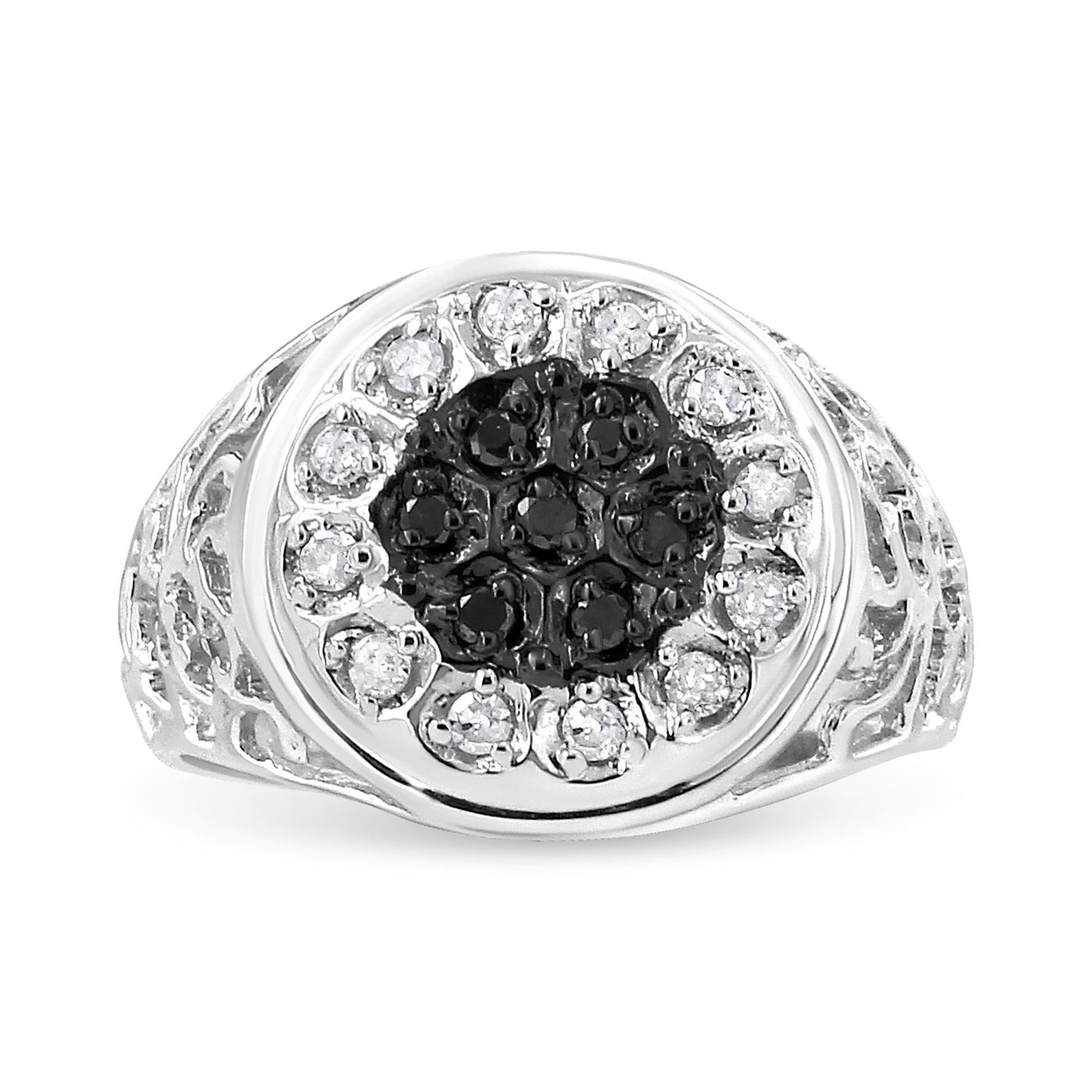 .925 Sterling Silver 1/4 Cttw White and Black Treated Diamond Halo