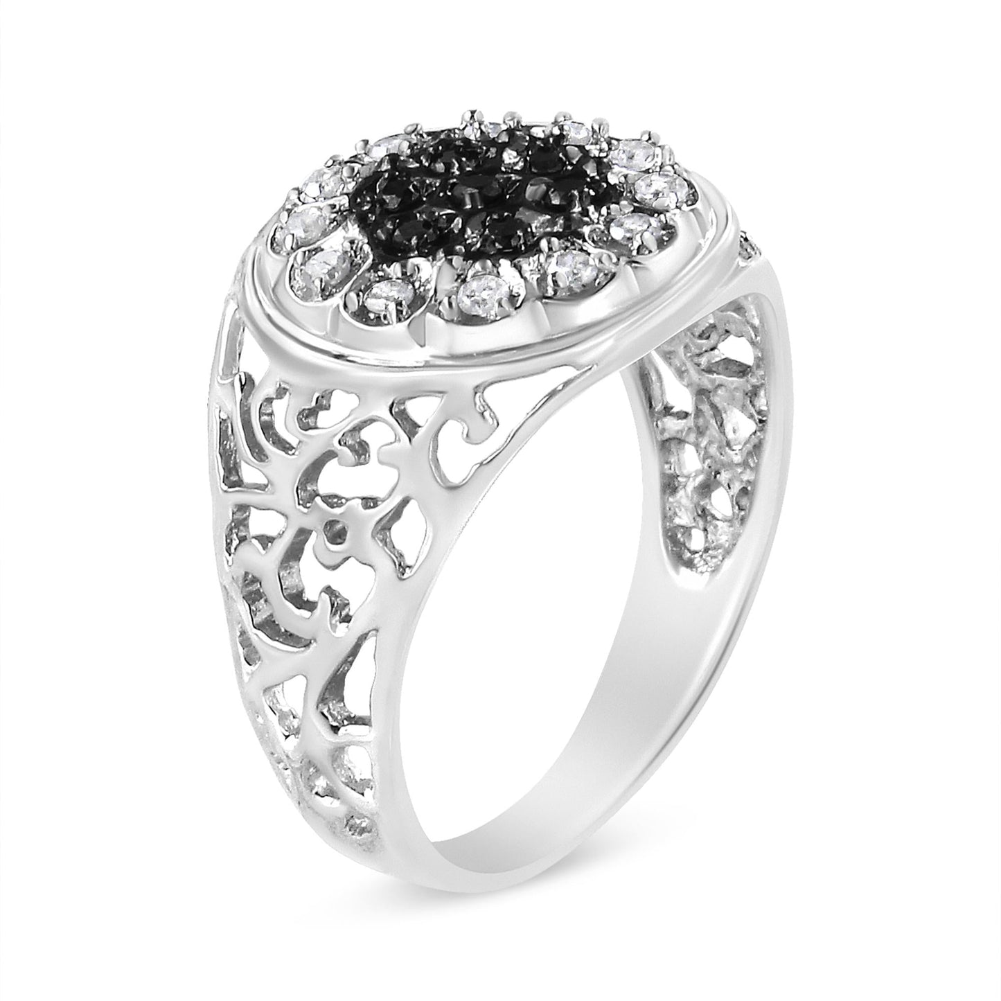 .925 Sterling Silver 1/4 Cttw White and Black Treated Diamond Halo